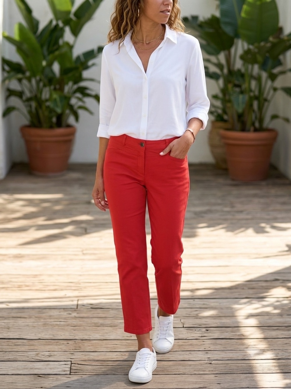 Escada Red‎ Cropped Straight Leg Pants Women’s US 14 Stretch Size 46